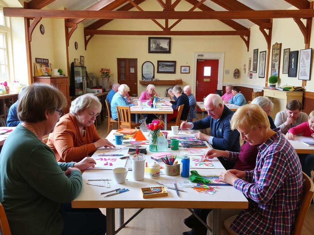 People of all ages taking part in a community craft workshop